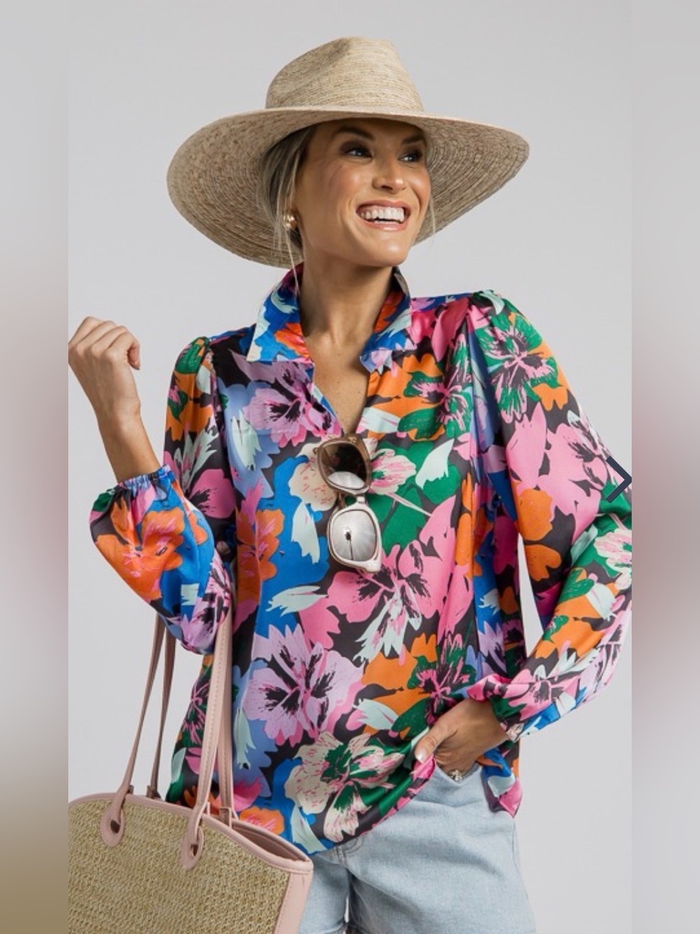 Michelle Mcdowell Floral Button-Down Blouse in Multicolor- NWT LG